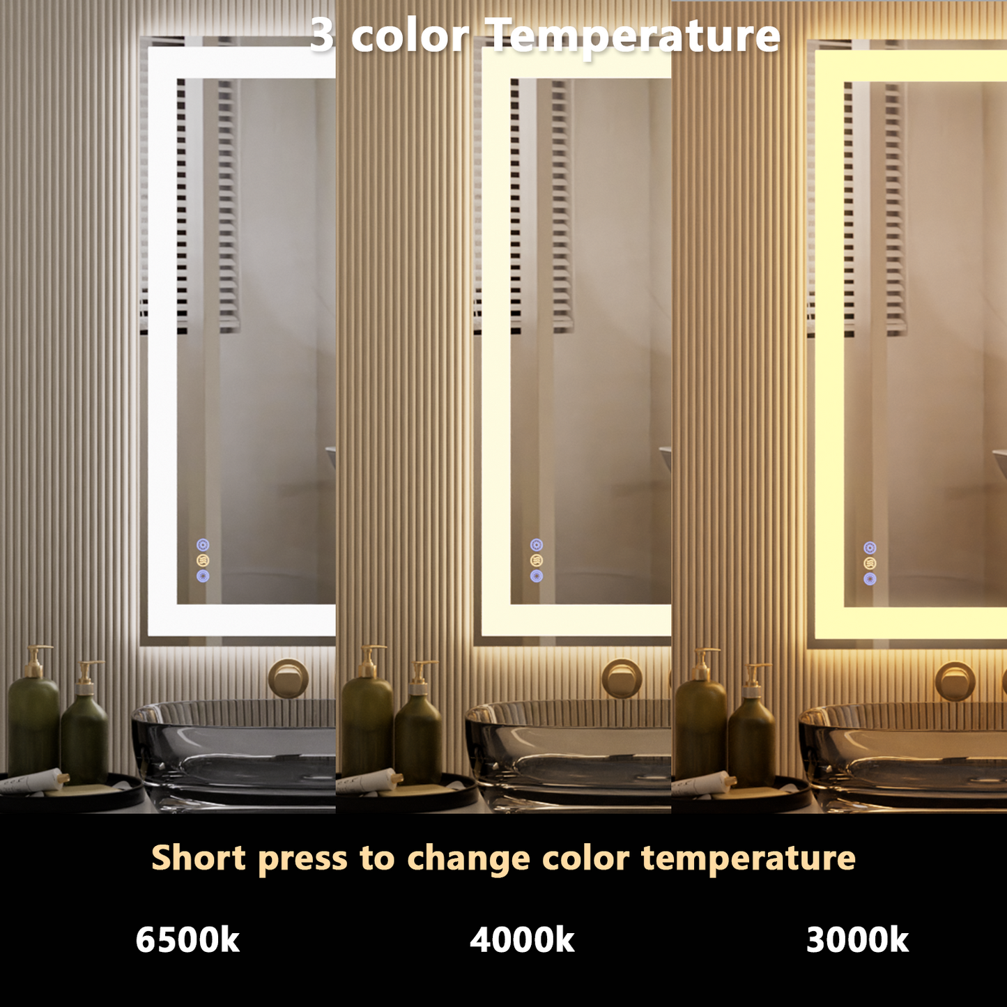 Callsky 60"x 36" LED Bathroom Mirror with Lights, Front and Backlit Large LED Vanity Mirror, Controlled Separately Wall LED Smart Mirror with 3 Colors, Anti-Fog, Stepless Dimmable, Memory(UL ETL)