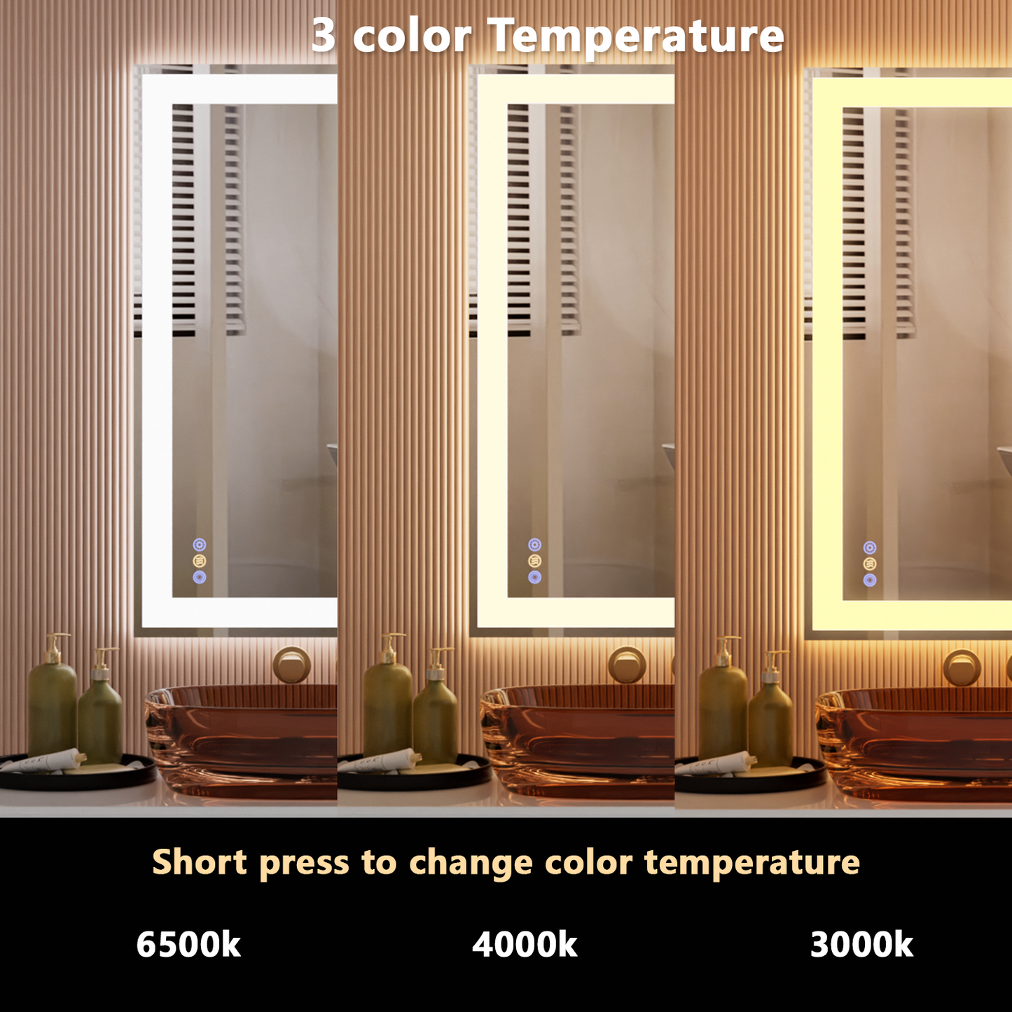 Callsky 55"x 36" LED Mirror for Bathroom, 3 Colors Wall-Mounted Large Vanity Mirror with Lights, Controlled Separately, Front and Backlit, Anti Fog, Stepless Dimmable, Memory(UL ETL)