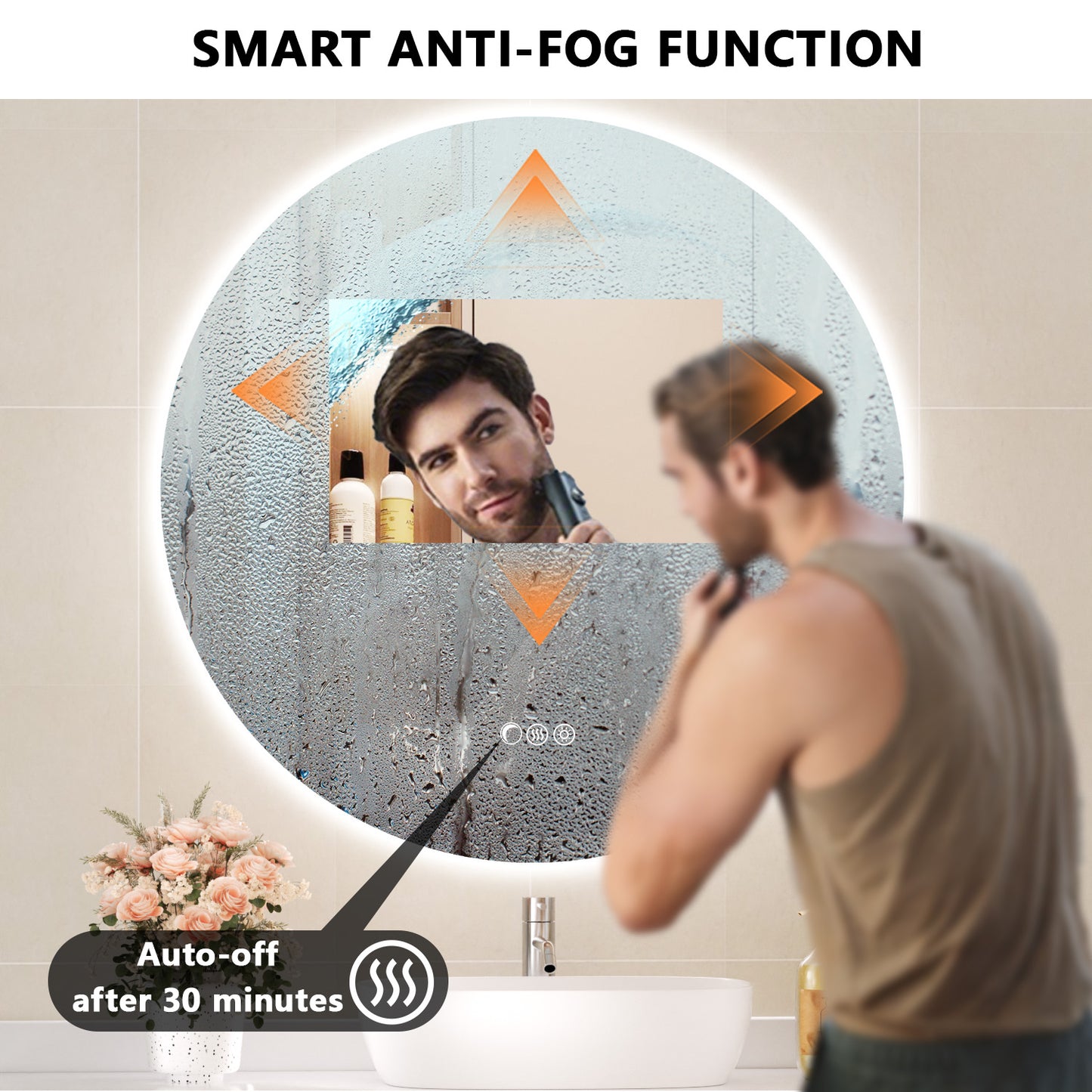 Callsky 30'' Round LED Bathroom Mirror, Circle Mirror with Backlit & Half Moon Light, Anti-Fog, Tempered Glass, Dimmable Wall-Mounted LED Vanity Mirrors for Bedroom, Wall Decor, Entryway, Living Room