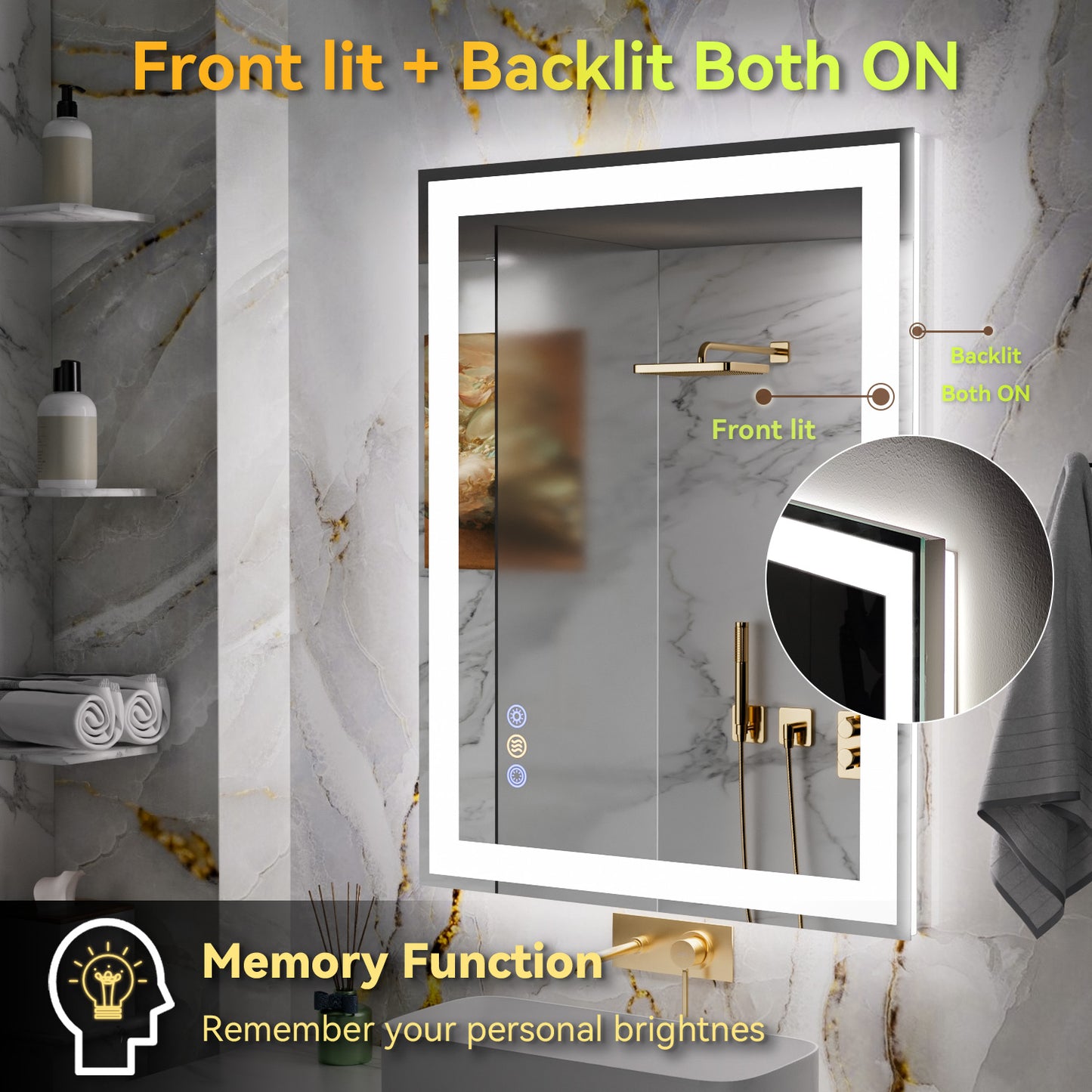 Callsky Callsky 24"x36" LED Bathroom Mirror, 3 Colors Lighted Bathroom Vanity Mirror, Backlit + Front Lit, Anti-Fog, Stepless Dimmable Wall Mirrors, Memory Function, Tempered Glass, Shatter-Proof