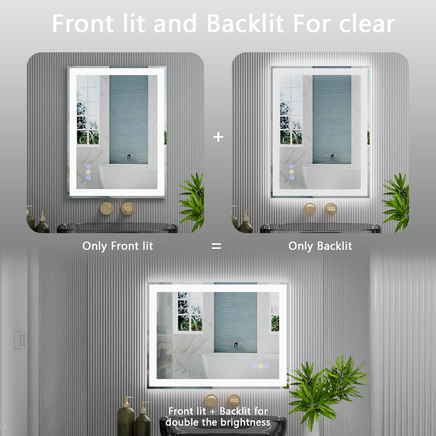 Callsky 28"x 36" LED Mirror for Bathroom, Front and Backlit Controlled Separately LED Vanity Mirror with Lights, Wall-Mounted LED Smart Mirror, 3 Colors, Stepless Dimmable, Anti Fog, Memory (UL ETL)