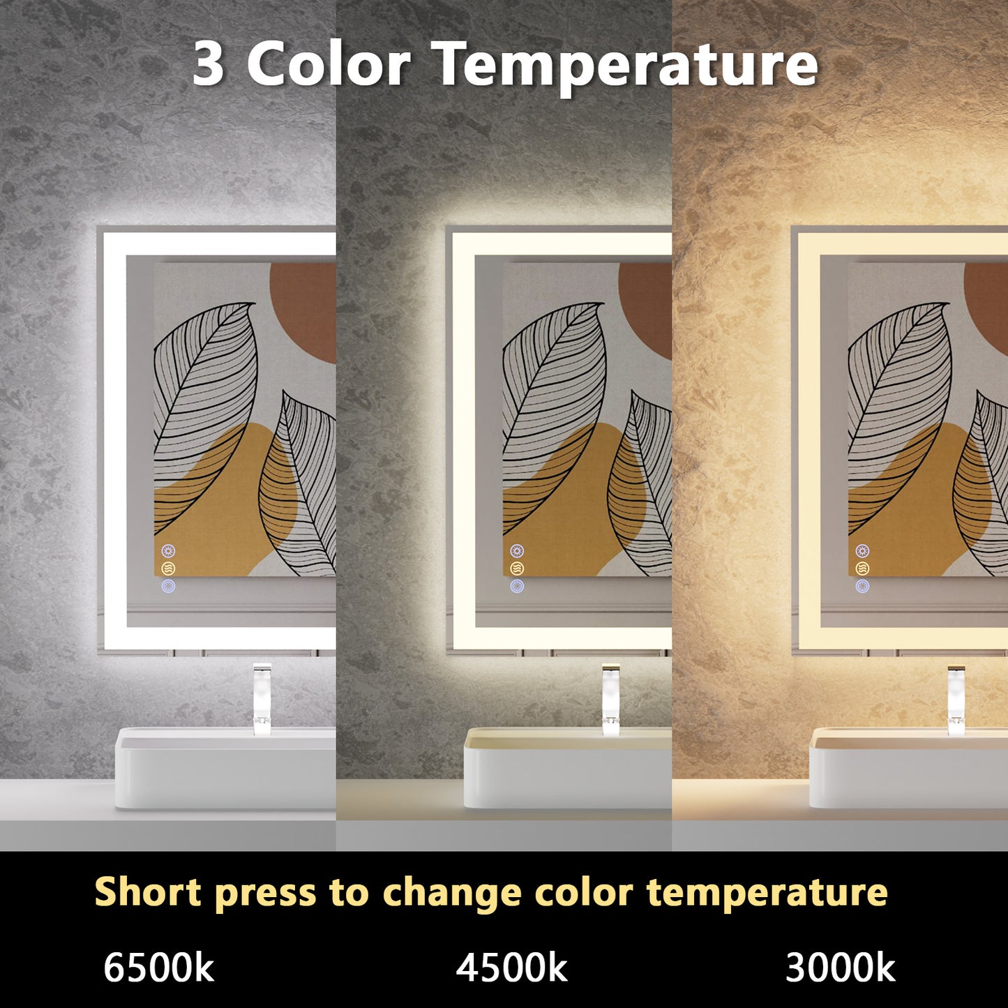 Callsky 24"x32" LED Bathroom Mirror, 3 Colors Lighted Bathroom Vanity Mirror, Backlit + Front Lit, Anti-Fog, Stepless Dimmable Wall Mirrors, Memory Function, Tempered Glass, Shatter-Proof