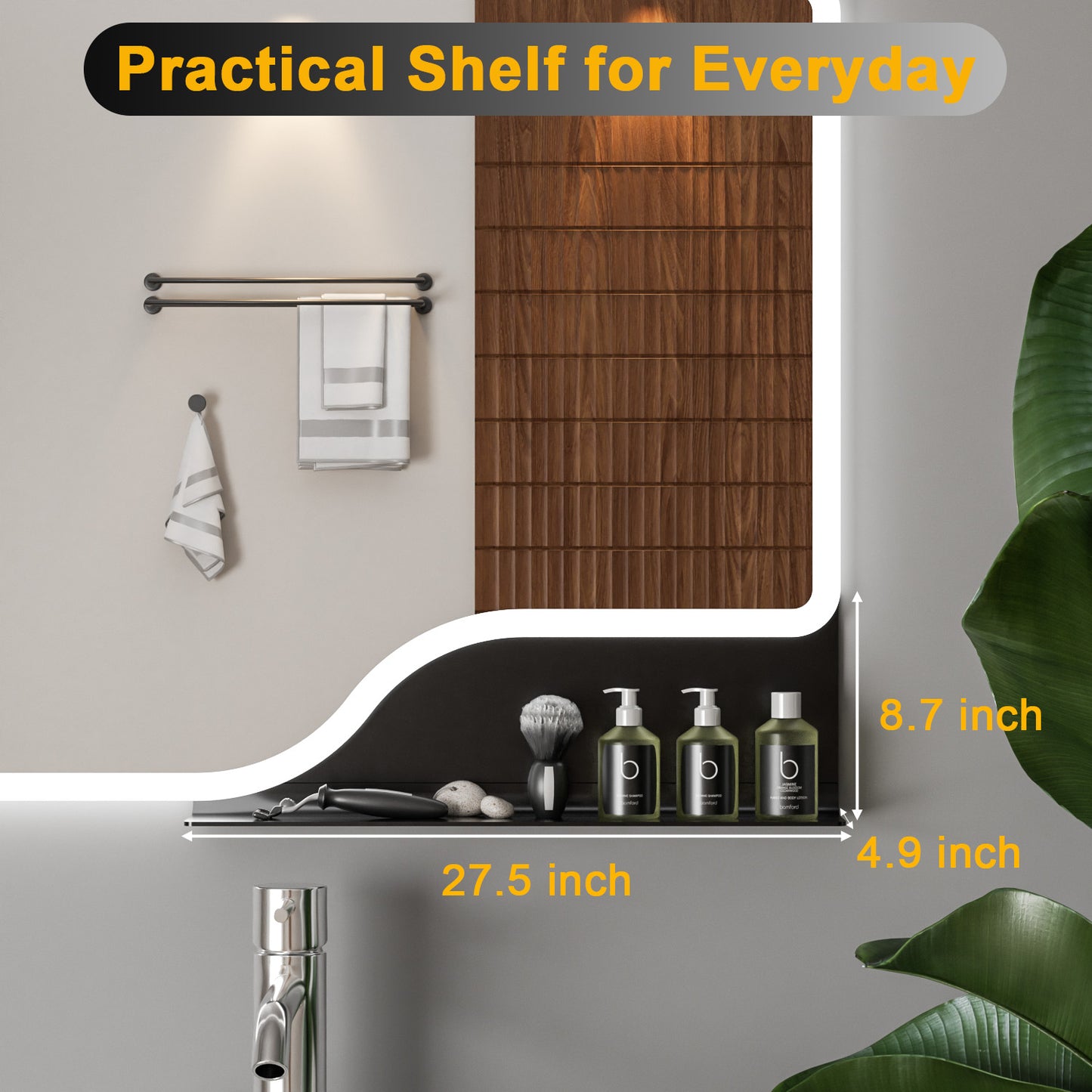 Callsky 32"x 24" LED Bathroom Mirror with Shelf, 3 Colors Backlit Vanity Mirror with Lights, Wall-Mounted Bathroom Mirror with Lights, Smart Mirror with Anti-Fog, Stepless Dimmable, Memory (UL, ETL)