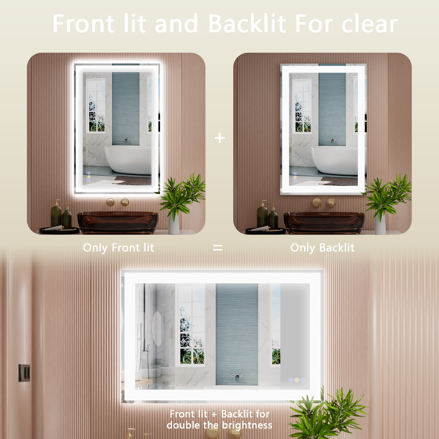 Callsky 55"x 36" LED Mirror for Bathroom, 3 Colors Wall-Mounted Large Vanity Mirror with Lights, Controlled Separately, Front and Backlit, Anti Fog, Stepless Dimmable, Memory(UL ETL)