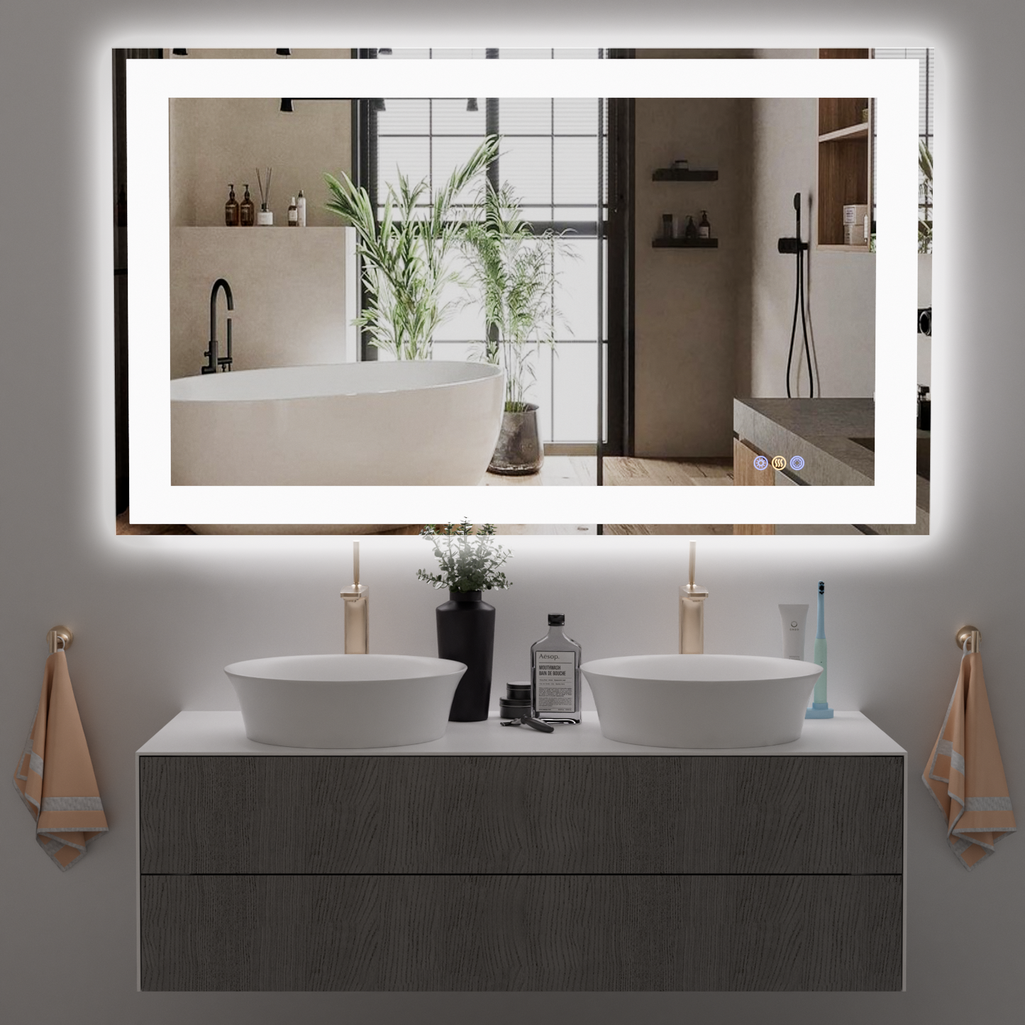 Callsky 60"x 36" LED Bathroom Mirror with Lights, Front and Backlit Large LED Vanity Mirror, Controlled Separately Wall LED Smart Mirror with 3 Colors, Anti-Fog, Stepless Dimmable, Memory(UL ETL)