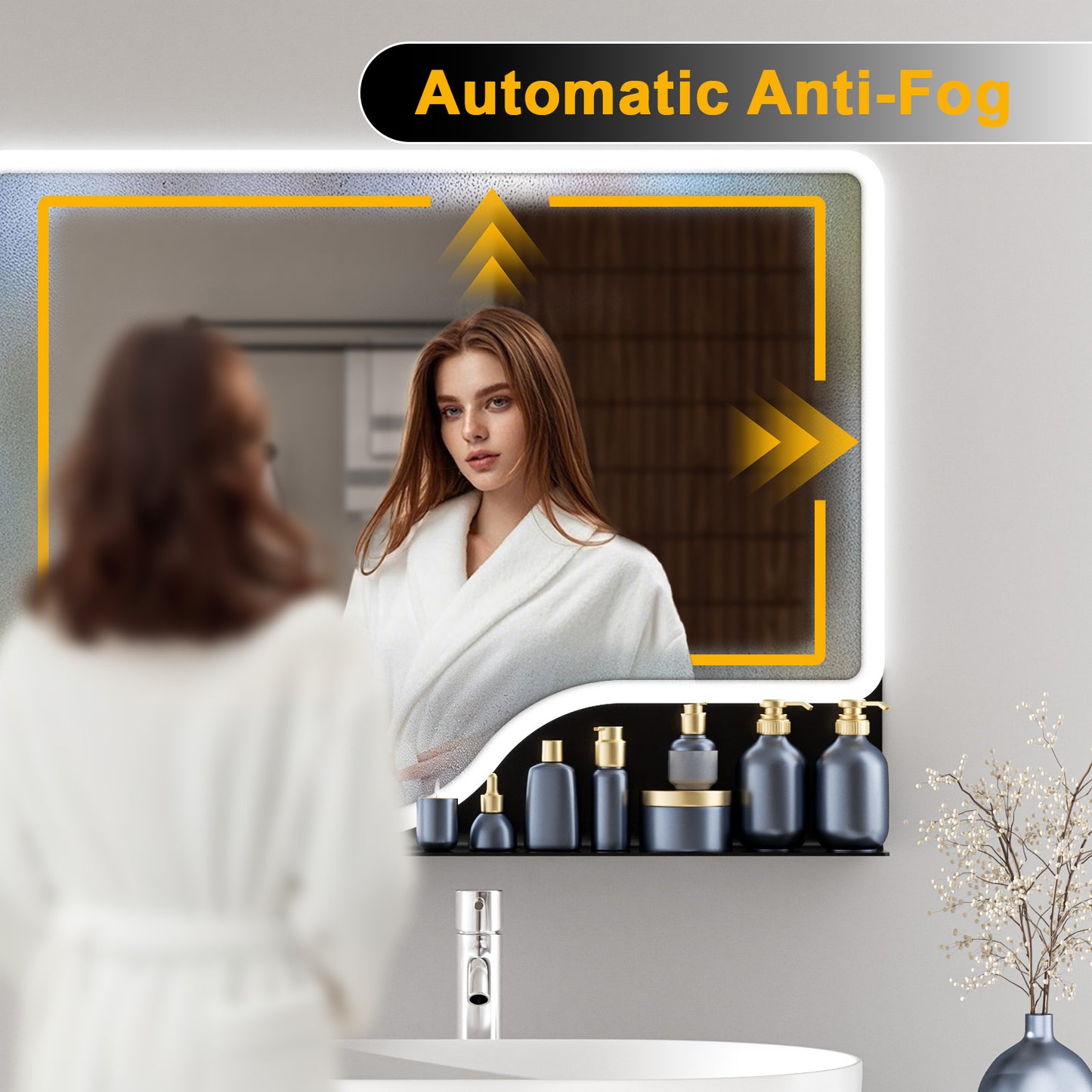 Callsky 32"x 24" LED Bathroom Mirror with Shelf, 3 Colors Backlit Vanity Mirror with Lights, Wall-Mounted Bathroom Mirror with Lights, Smart Mirror with Anti-Fog, Stepless Dimmable, Memory (UL, ETL)