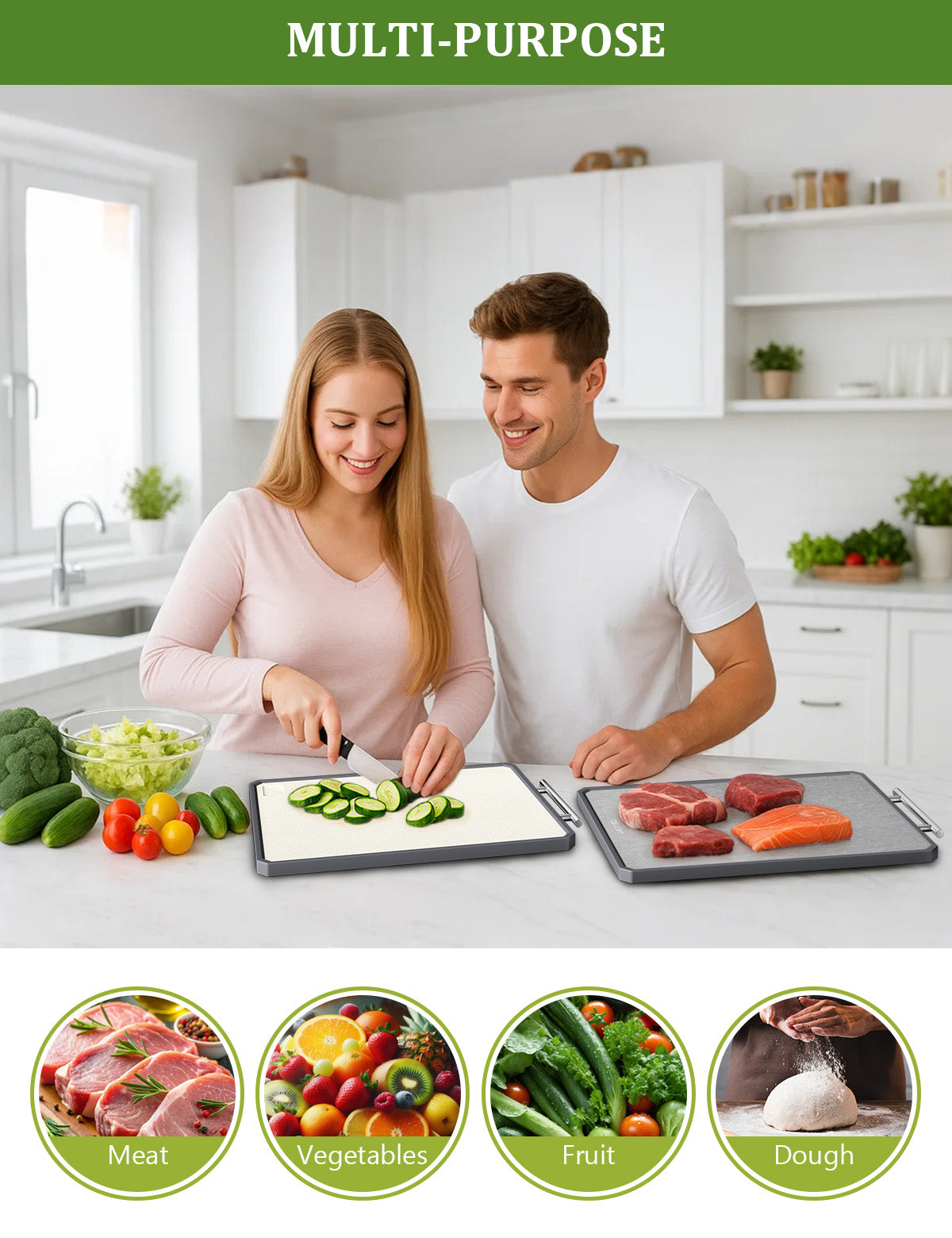 Callsky Titanium Cutting Boards for Kitchen, Double Sided Titanium Cutting Boards, Pure Titanium and Wheat Straw PP, Chopping Board for Cutting Meats Vegetables Fruits, Dishwasher safe, Large Size 16.3”×11”