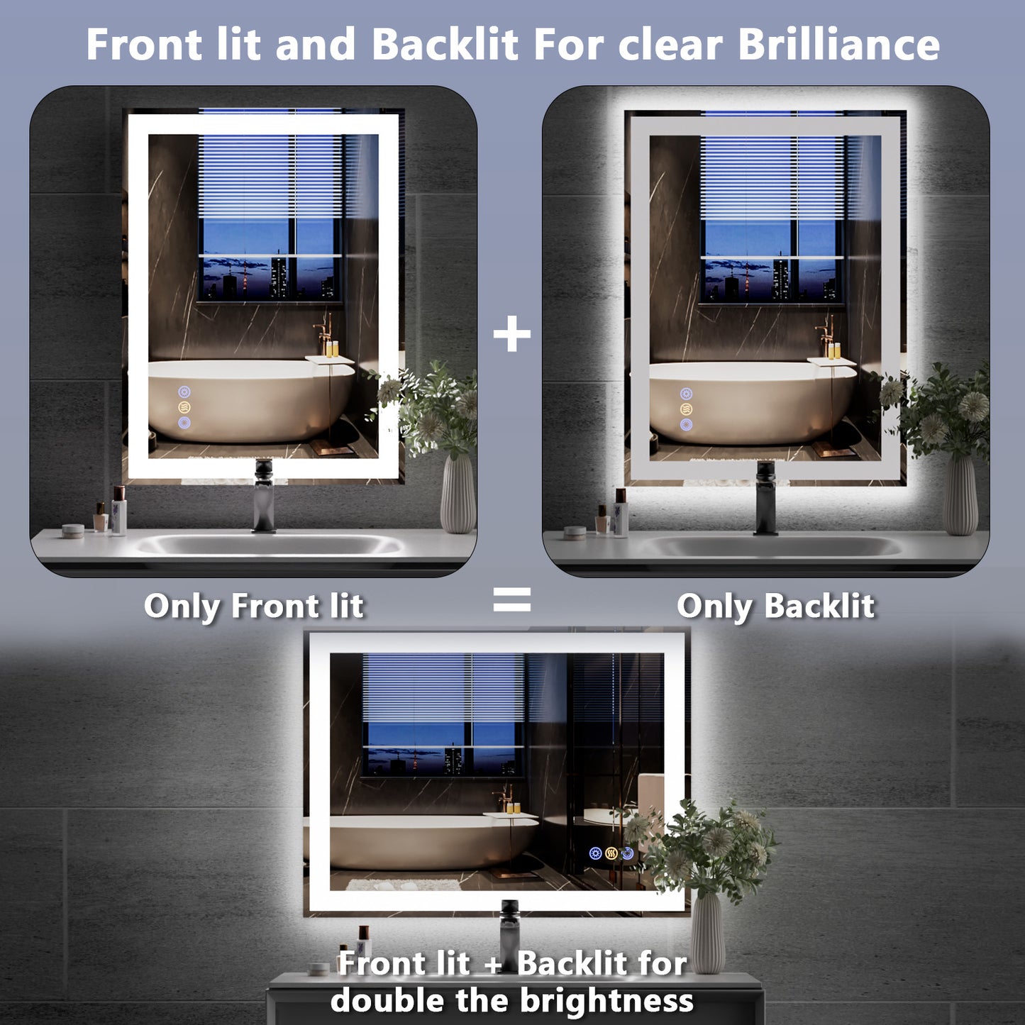 Callsky 24"x 30" LED Mirror for Bathroom, Front and Backlit Controlled Separately LED Vanity Mirror with Lights, Lighted Mirrors for Bathroom Wall, Tempered Glass, Stepless Dimmable, Anti Fog, Memory(UL ETL)