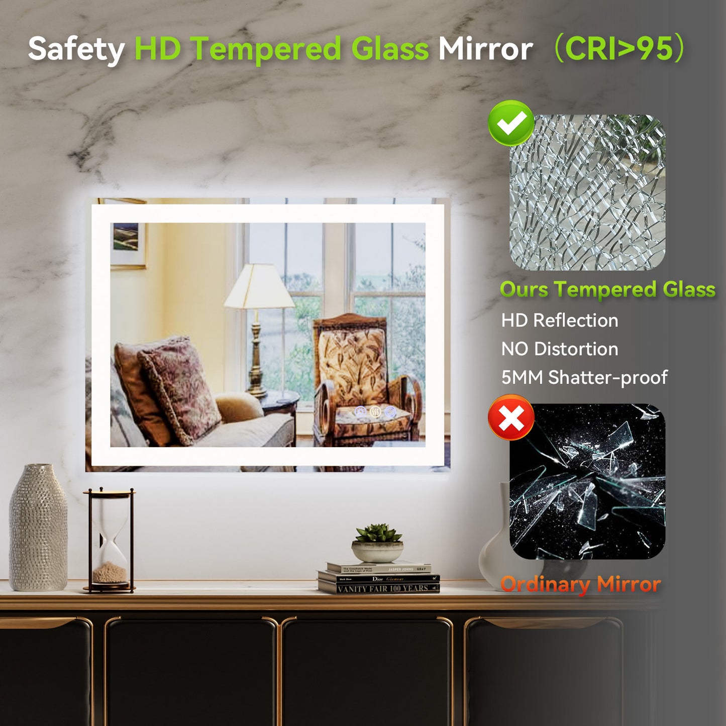 Callsky Callsky 24"x36" LED Bathroom Mirror, 3 Colors Lighted Bathroom Vanity Mirror, Backlit + Front Lit, Anti-Fog, Stepless Dimmable Wall Mirrors, Memory Function, Tempered Glass, Shatter-Proof