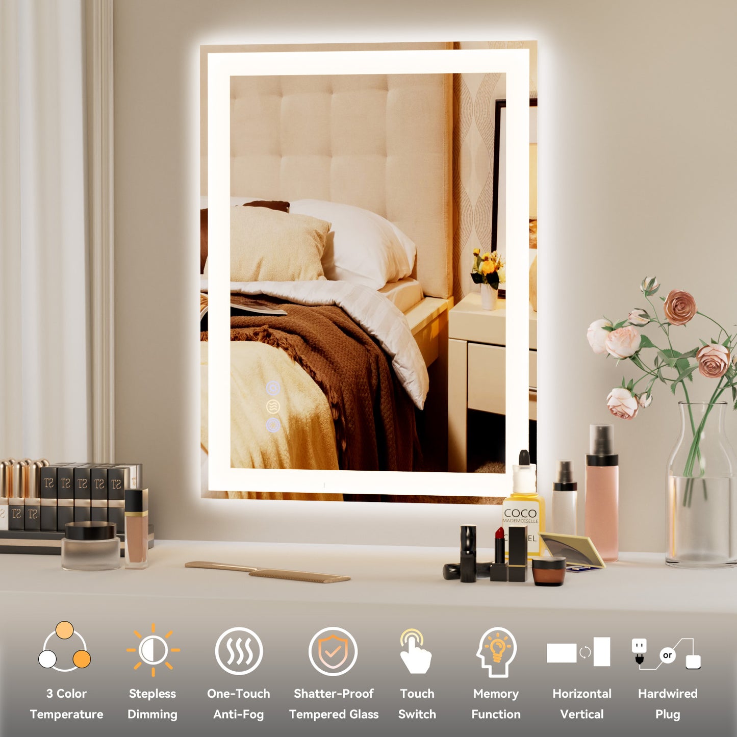 Callsky Callsky 24"x36" LED Bathroom Mirror, 3 Colors Lighted Bathroom Vanity Mirror, Backlit + Front Lit, Anti-Fog, Stepless Dimmable Wall Mirrors, Memory Function, Tempered Glass, Shatter-Proof