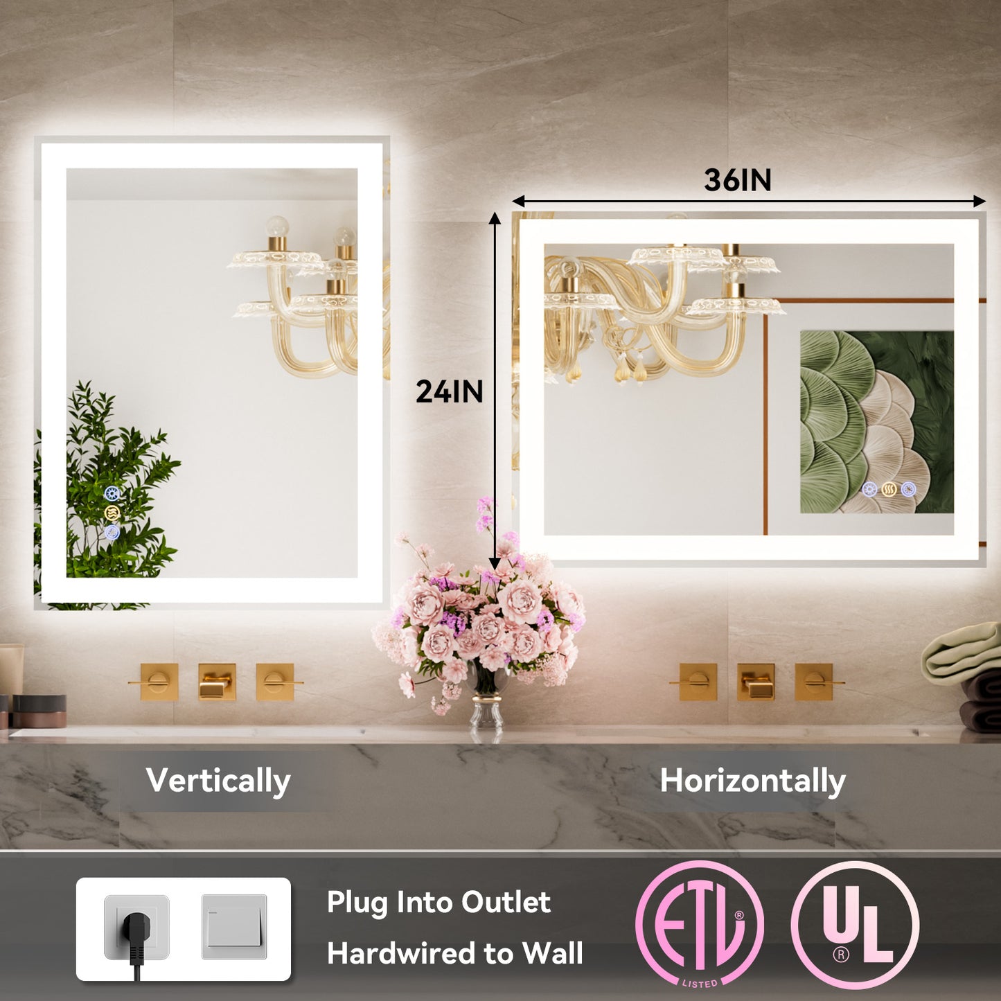 Callsky Callsky 24"x36" LED Bathroom Mirror, 3 Colors Lighted Bathroom Vanity Mirror, Backlit + Front Lit, Anti-Fog, Stepless Dimmable Wall Mirrors, Memory Function, Tempered Glass, Shatter-Proof