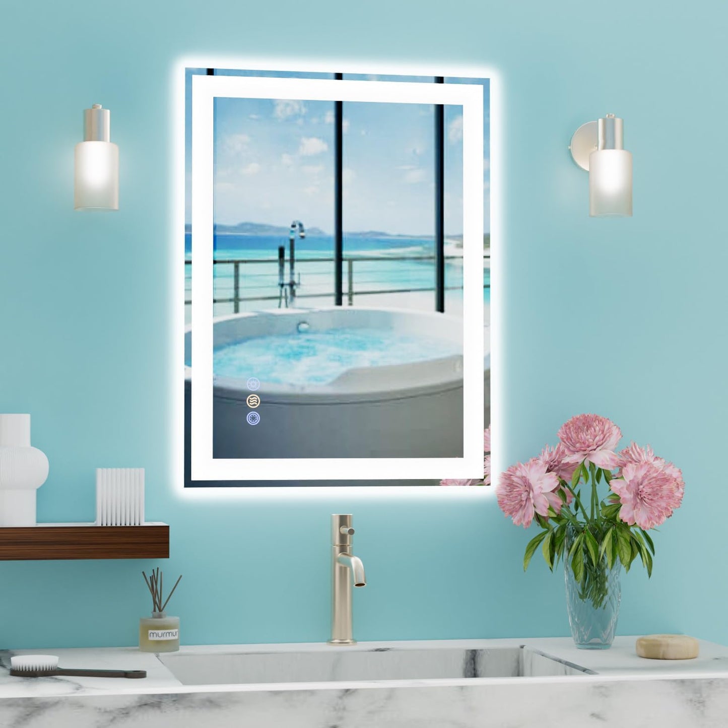 Callsky 20"x 28" LED Bathroom Mirror with Front and Backlit, Controlled Separately Vanity Mirror with Lights, 3 Colors LED Smart Mirror with Anti-Fog, Stepless Dimmable, Memory, Shatterproof(UL ETL)