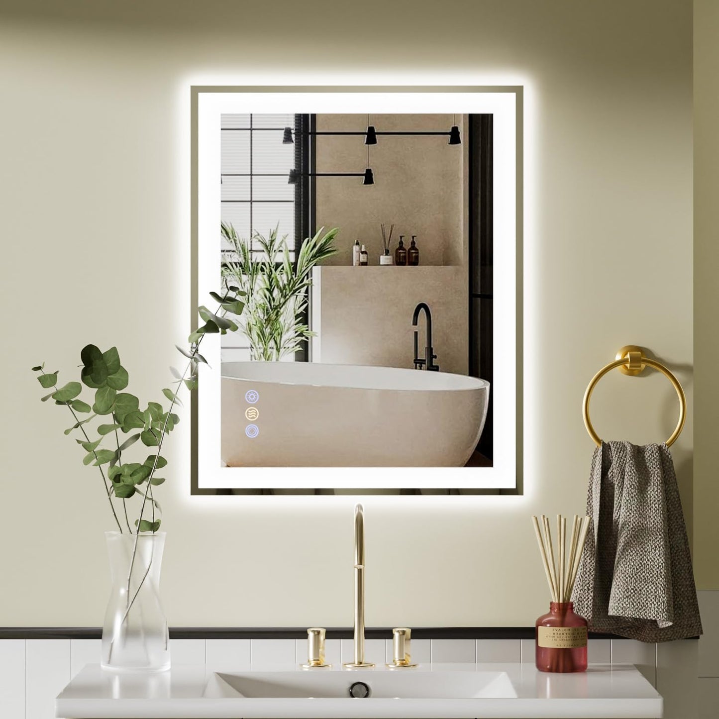 Callsky 30"x 36" LED Bathroom Mirror with Front and Backlit, 3 Colors Wall Vanity Mirror with Lights, Controlled Separately LED Smart Mirror for Bathroom, Anti-Fog, Stepless Dimmable, Memory(UL ETL)