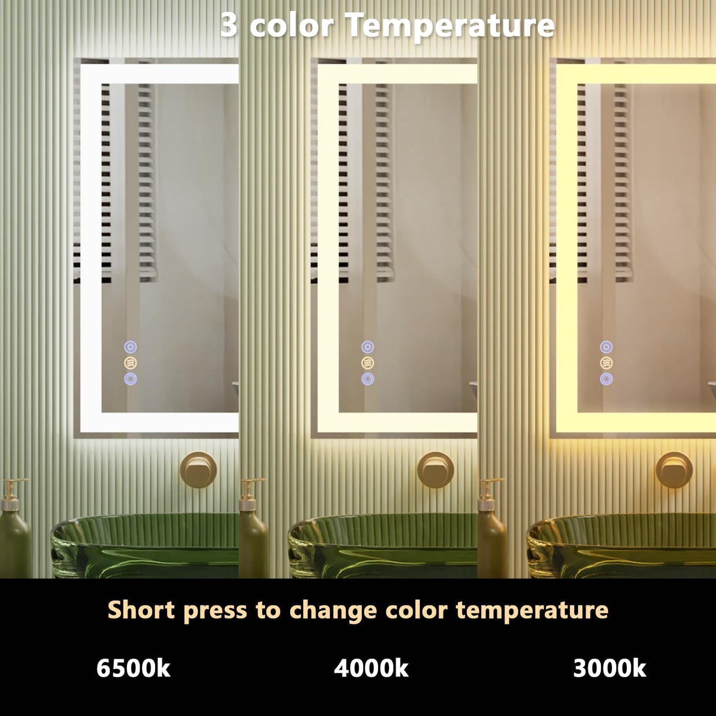 Callsky 30"x 36" LED Bathroom Mirror with Front and Backlit, 3 Colors Wall Vanity Mirror with Lights, Controlled Separately LED Smart Mirror for Bathroom, Anti-Fog, Stepless Dimmable, Memory(UL ETL)