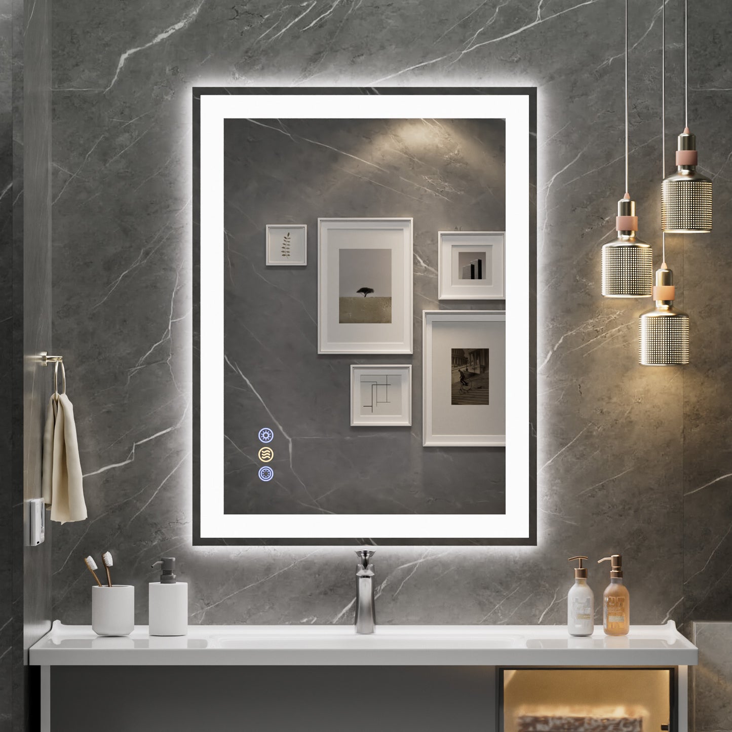 Callsky 28"x 36" LED Mirror for Bathroom, Front and Backlit Controlled Separately LED Vanity Mirror with Lights, Wall-Mounted LED Smart Mirror, 3 Colors, Stepless Dimmable, Anti Fog, Memory (UL ETL)