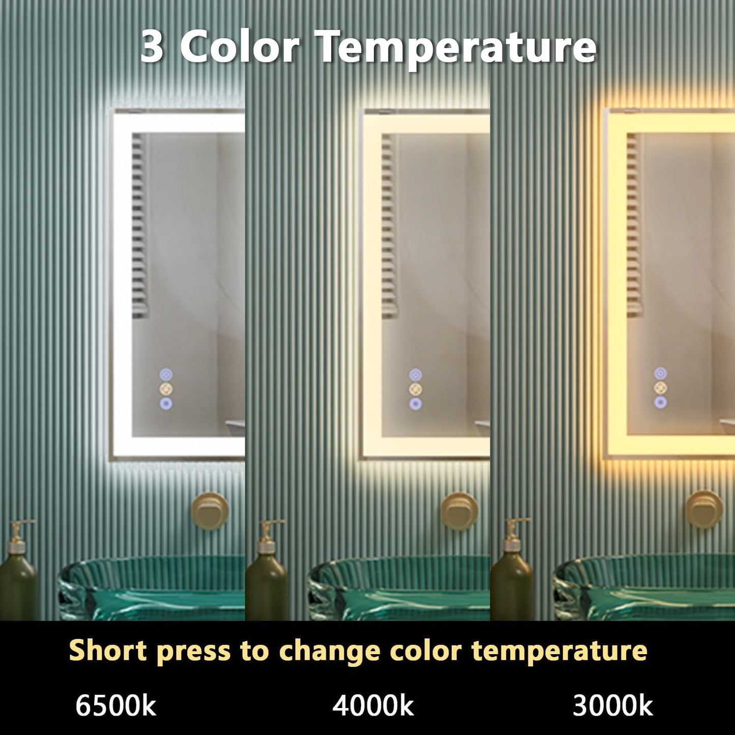 Callsky 20"x 28" LED Bathroom Mirror with Front and Backlit, Controlled Separately Vanity Mirror with Lights, 3 Colors LED Smart Mirror with Anti-Fog, Stepless Dimmable, Memory, Shatterproof(UL ETL)
