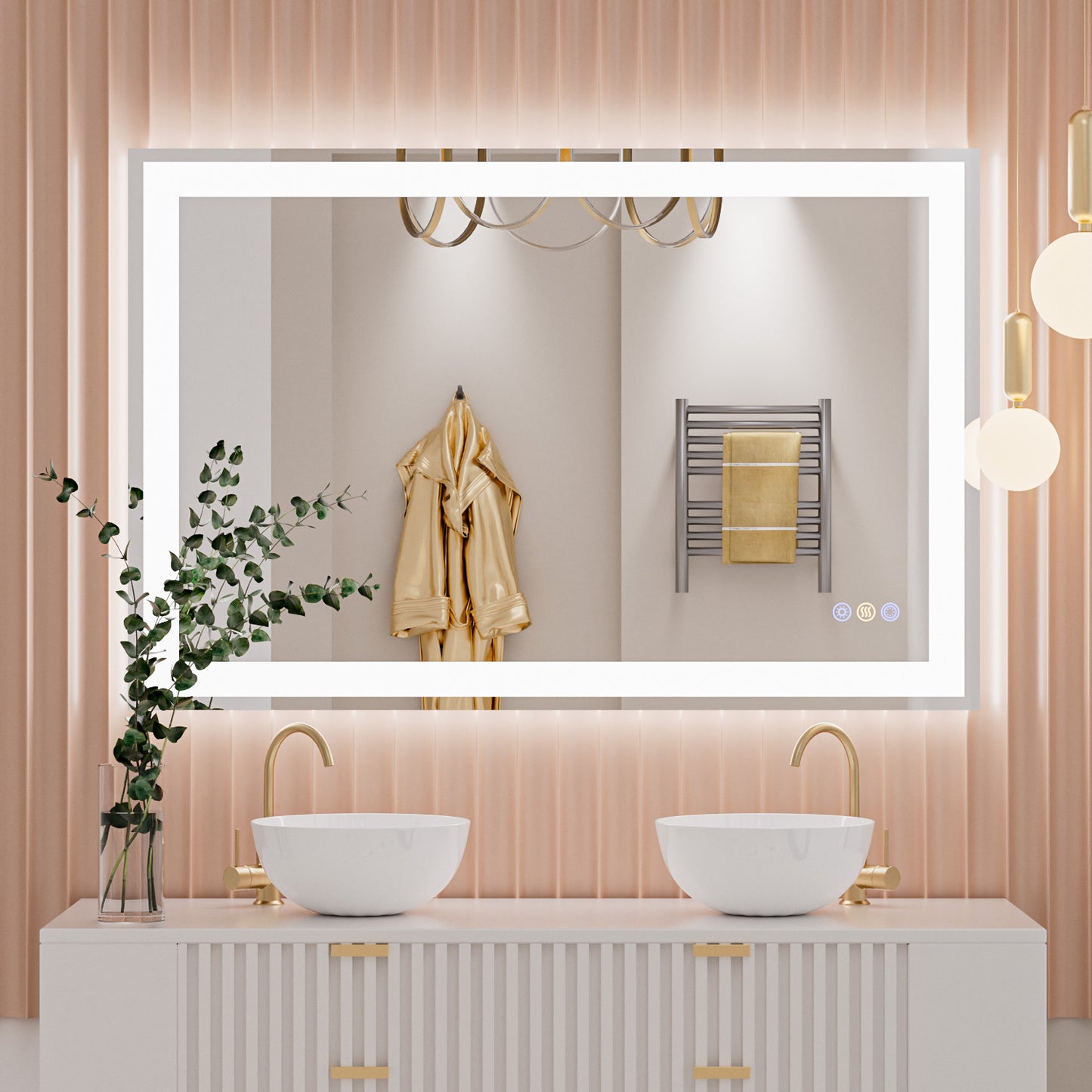 Callsky 55"x 36" LED Mirror for Bathroom, 3 Colors Wall-Mounted Large Vanity Mirror with Lights, Controlled Separately, Front and Backlit, Anti Fog, Stepless Dimmable, Memory(UL ETL)