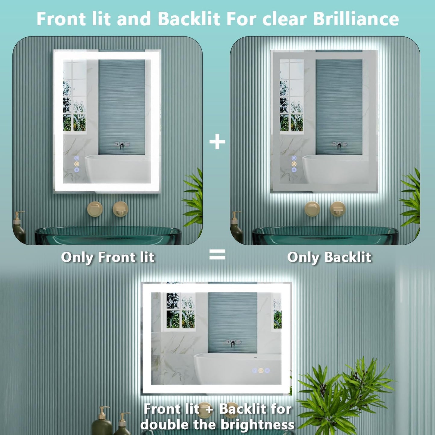 Callsky 20"x 28" LED Bathroom Mirror with Front and Backlit, Controlled Separately Vanity Mirror with Lights, 3 Colors LED Smart Mirror with Anti-Fog, Stepless Dimmable, Memory, Shatterproof(UL ETL)