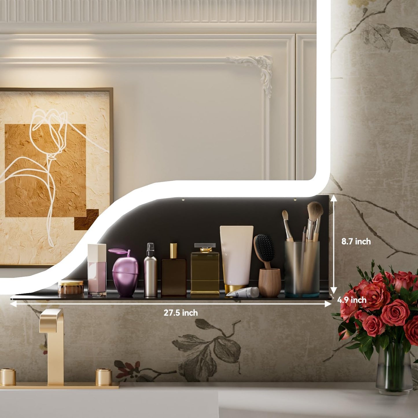 Callsky 40"x 32" LED Bathroom Mirror with Shelf, Wall-Mounted Backlit Vanity Mirror with Lights, Smart Bathroom Mirror with 3 Colors, Anti-Fog, Stepless Dimmable, Memory (UL, ETL)