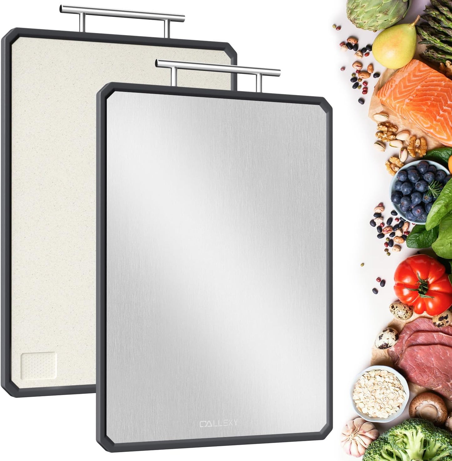 Callsky Titanium Cutting Boards for Kitchen, Double Sided Titanium Cutting Boards, Pure Titanium and Wheat Straw PP, Chopping Board for Cutting Meats Vegetables Fruits, Dishwasher safe, Large Size 16.3”×11”