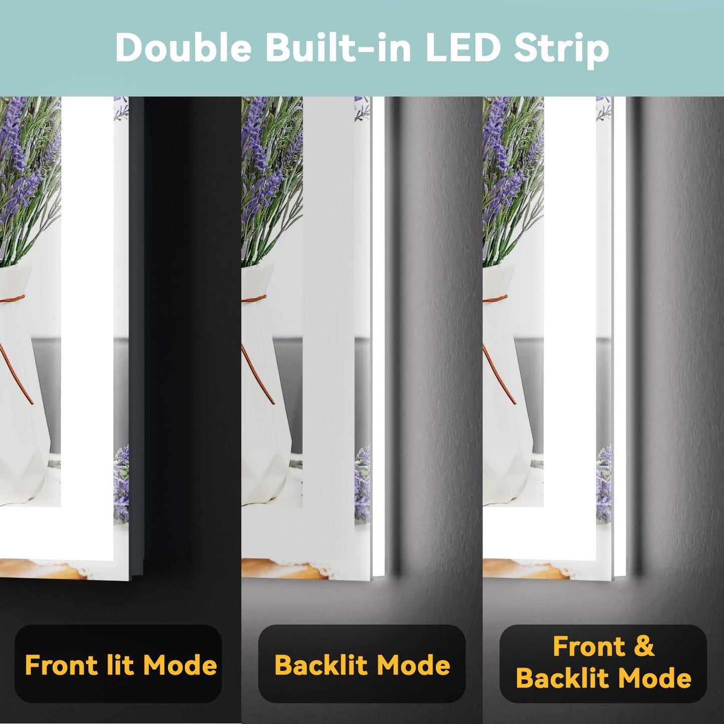 Callsky 20"x 28" LED Bathroom Mirror with Front and Backlit, Controlled Separately Vanity Mirror with Lights, 3 Colors LED Smart Mirror with Anti-Fog, Stepless Dimmable, Memory, Shatterproof(UL ETL)
