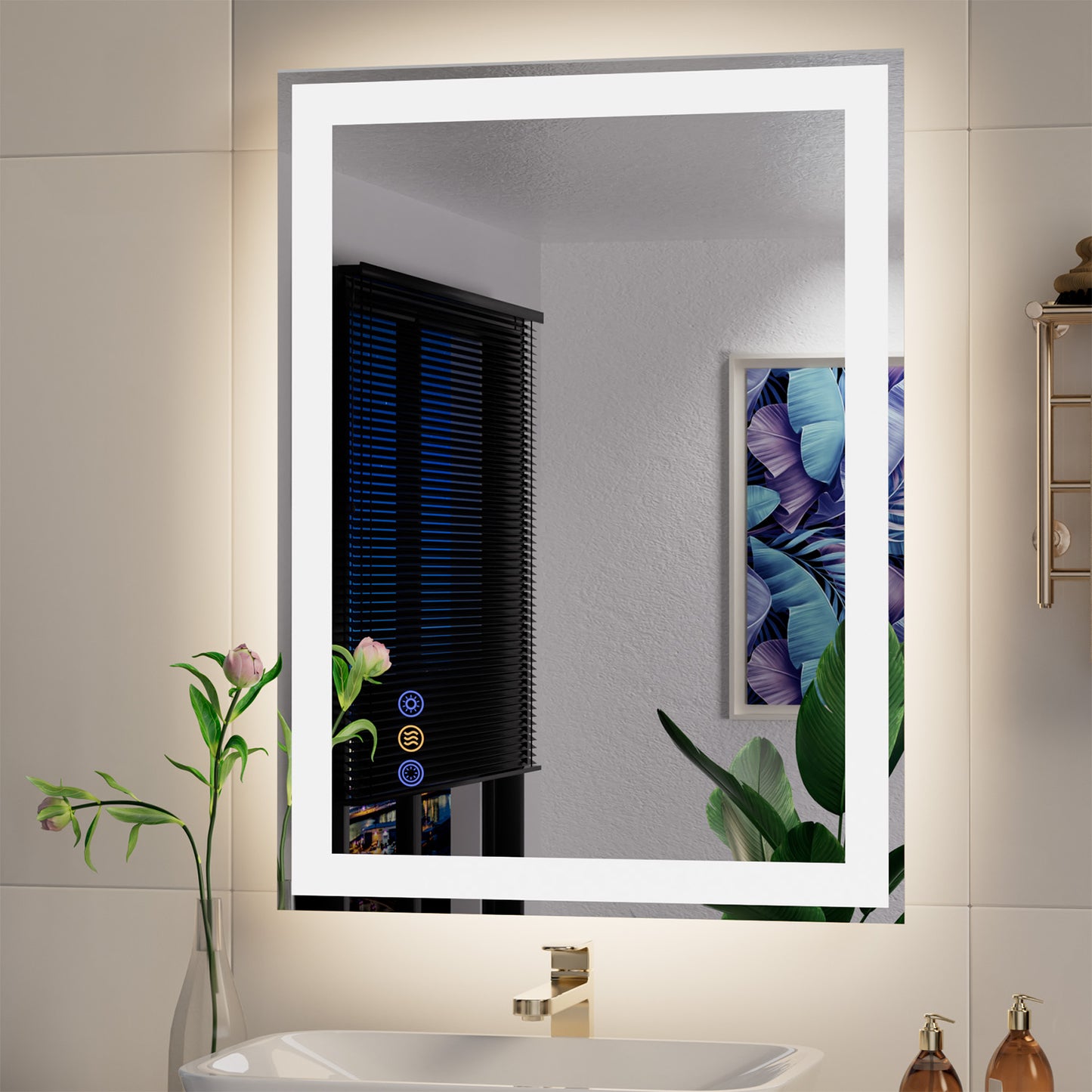 Callsky 24"x32" LED Bathroom Mirror, 3 Colors Lighted Bathroom Vanity Mirror, Backlit + Front Lit, Anti-Fog, Stepless Dimmable Wall Mirrors, Memory Function, Tempered Glass, Shatter-Proof