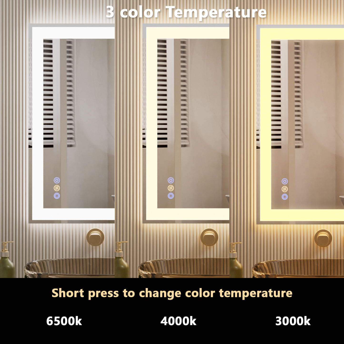 Callsky 32"x 40" LED Bathroom Mirror with Front and Backlit, 3 Colors LED Vanity Mirror with Lights, Controlled Separately LED Smart Mirror for Bathroom, Anti-Fog, Stepless Dimmable, Memory(UL ETL)
