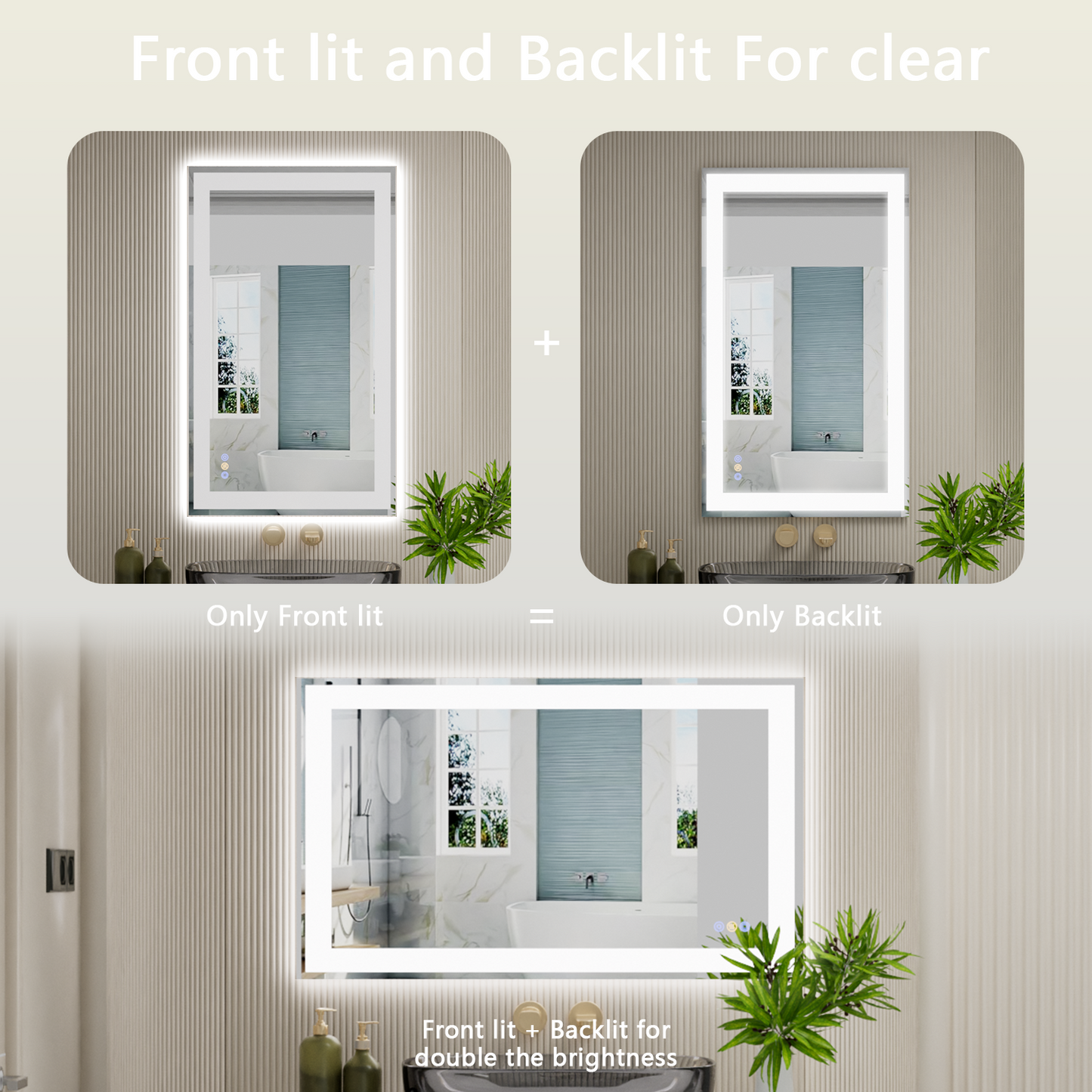 Callsky 60"x 36" LED Bathroom Mirror with Lights, Front and Backlit Large LED Vanity Mirror, Controlled Separately Wall LED Smart Mirror with 3 Colors, Anti-Fog, Stepless Dimmable, Memory(UL ETL)