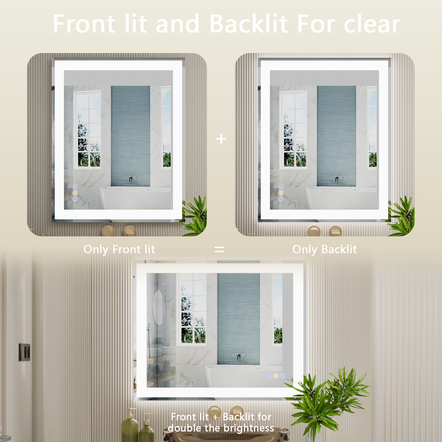 Callsky 32"x 40" LED Bathroom Mirror with Front and Backlit, 3 Colors LED Vanity Mirror with Lights, Controlled Separately LED Smart Mirror for Bathroom, Anti-Fog, Stepless Dimmable, Memory(UL ETL)