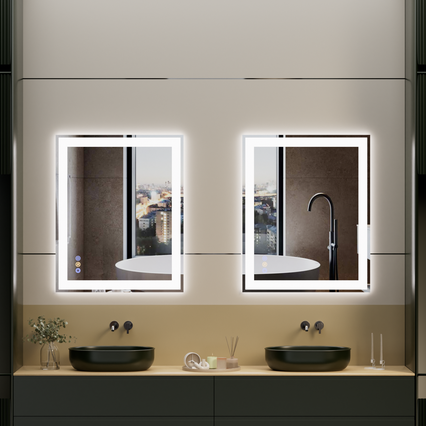 Callsky 32"x 40" LED Bathroom Mirror with Front and Backlit, 3 Colors LED Vanity Mirror with Lights, Controlled Separately LED Smart Mirror for Bathroom, Anti-Fog, Stepless Dimmable, Memory(UL ETL)