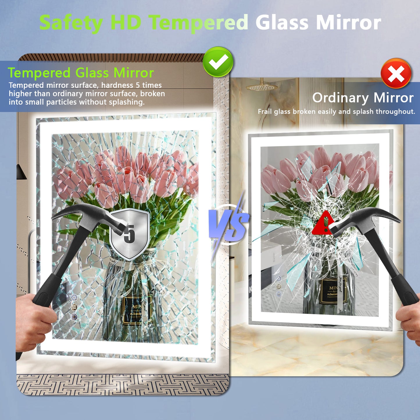 Callsky 24"x32" LED Bathroom Mirror, 3 Colors Lighted Bathroom Vanity Mirror, Backlit + Front Lit, Anti-Fog, Stepless Dimmable Wall Mirrors, Memory Function, Tempered Glass, Shatter-Proof