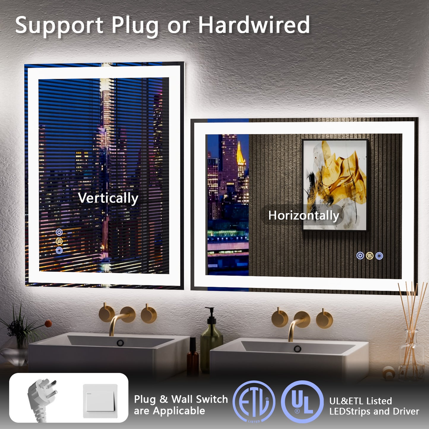 Callsky 24"x32" LED Bathroom Mirror, 3 Colors Lighted Bathroom Vanity Mirror, Backlit + Front Lit, Anti-Fog, Stepless Dimmable Wall Mirrors, Memory Function, Tempered Glass, Shatter-Proof