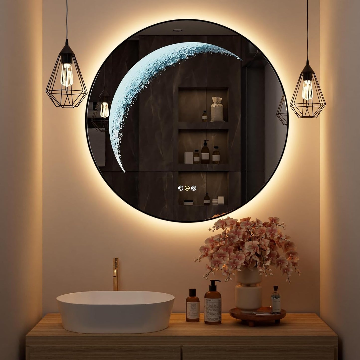 Callsky 30" Moonlight LED Bathroom Mirror with Lights Backlit, Anti-Fog Round Smart Lighted Mirror with 3Color Stepless Dimmable with Shatterproof AUTO-Memory, for Bathroom, Vanity, Wall, Makeup (UL ETL