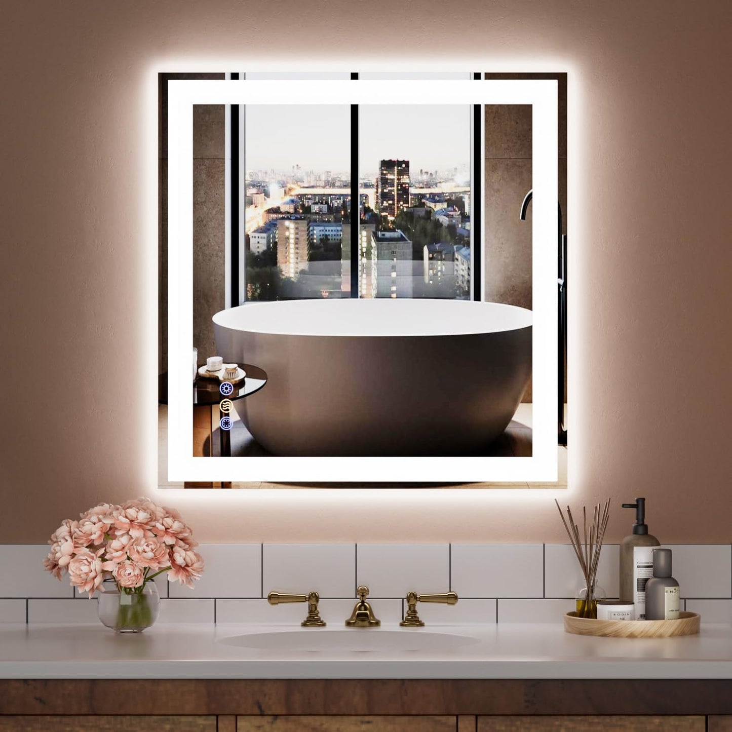 Callsky 36"x 36" LED Bathroom Mirror, 3 Colors LED Vanity Mirror with Lights, Wall-Mounted LED Smart Mirror with Front and Backlit, Controlled Separately, Anti-Fog, Stepless Dimmable, Memory(UL ETL)