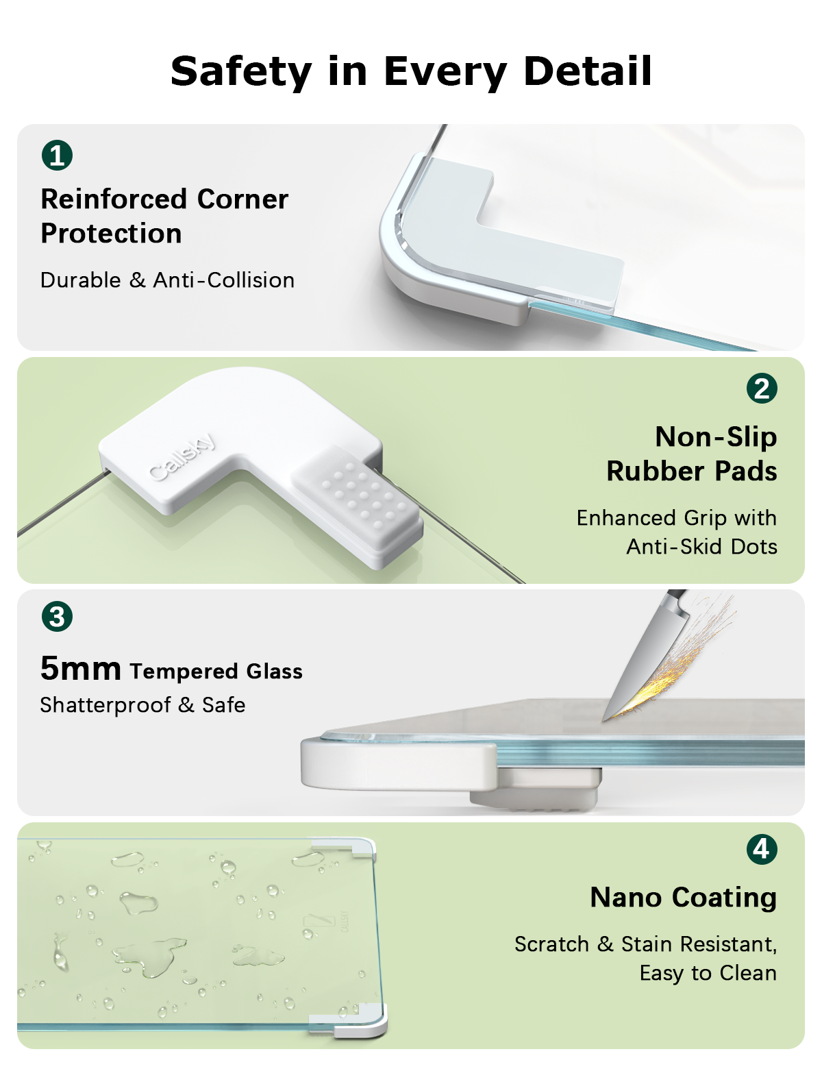 Callsky Glass Cutting Board,16"x12" Non Toxic Tempered Glass Cutting Board for Kitchen with Non-Slip Feet, Dishwasher Safe, Large Chopping Board for Kitchen, House Warming Gift - Transparent