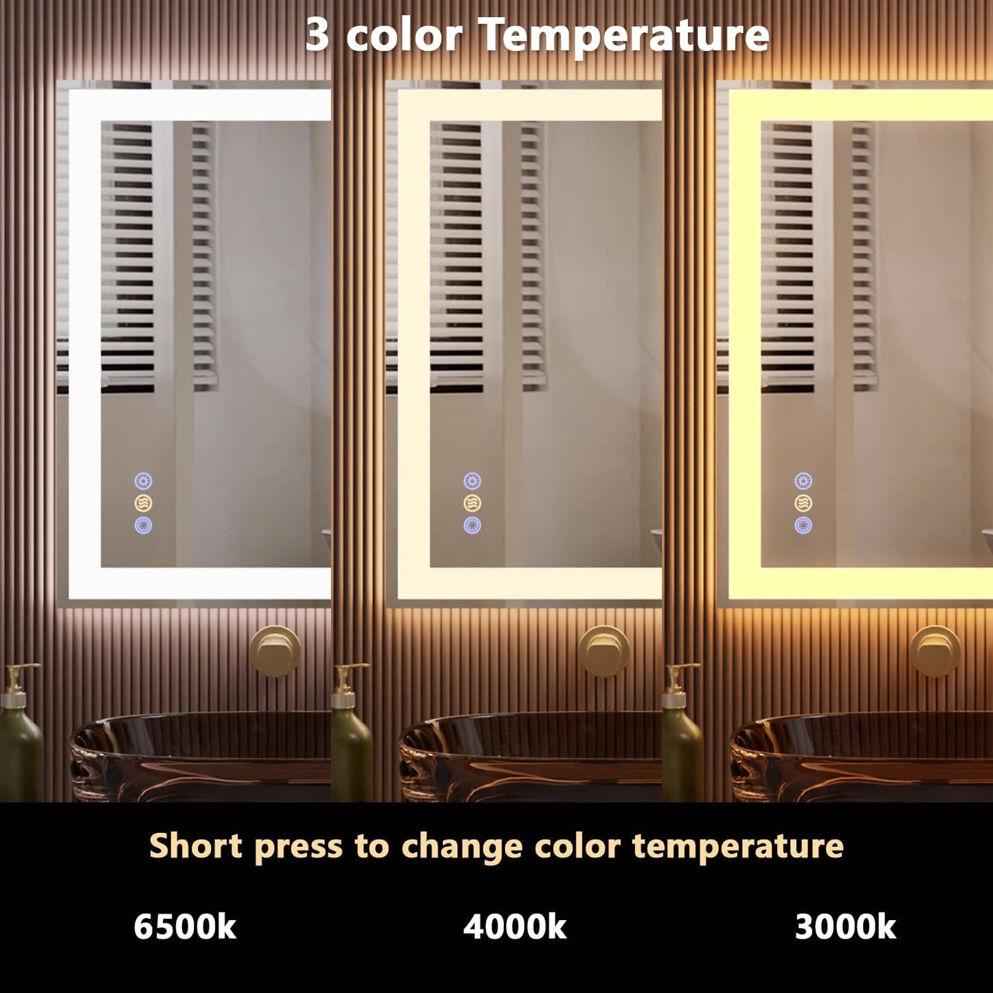 Callsky 36"x 36" LED Bathroom Mirror, 3 Colors LED Vanity Mirror with Lights, Wall-Mounted LED Smart Mirror with Front and Backlit, Controlled Separately, Anti-Fog, Stepless Dimmable, Memory(UL ETL)