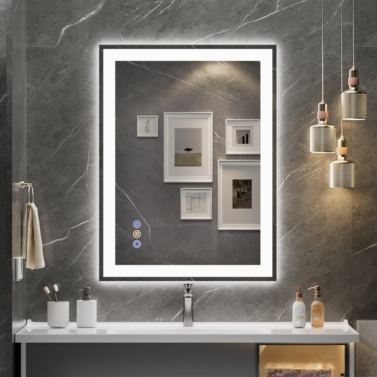Callsky 28"x 36" LED Mirror for Bathroom, Front and Backlit Controlled Separately LED Vanity Mirror with Lights, Wall-Mounted LED Smart Mirror, 3 Colors, Stepless Dimmable, Anti Fog, Memory (UL ETL)