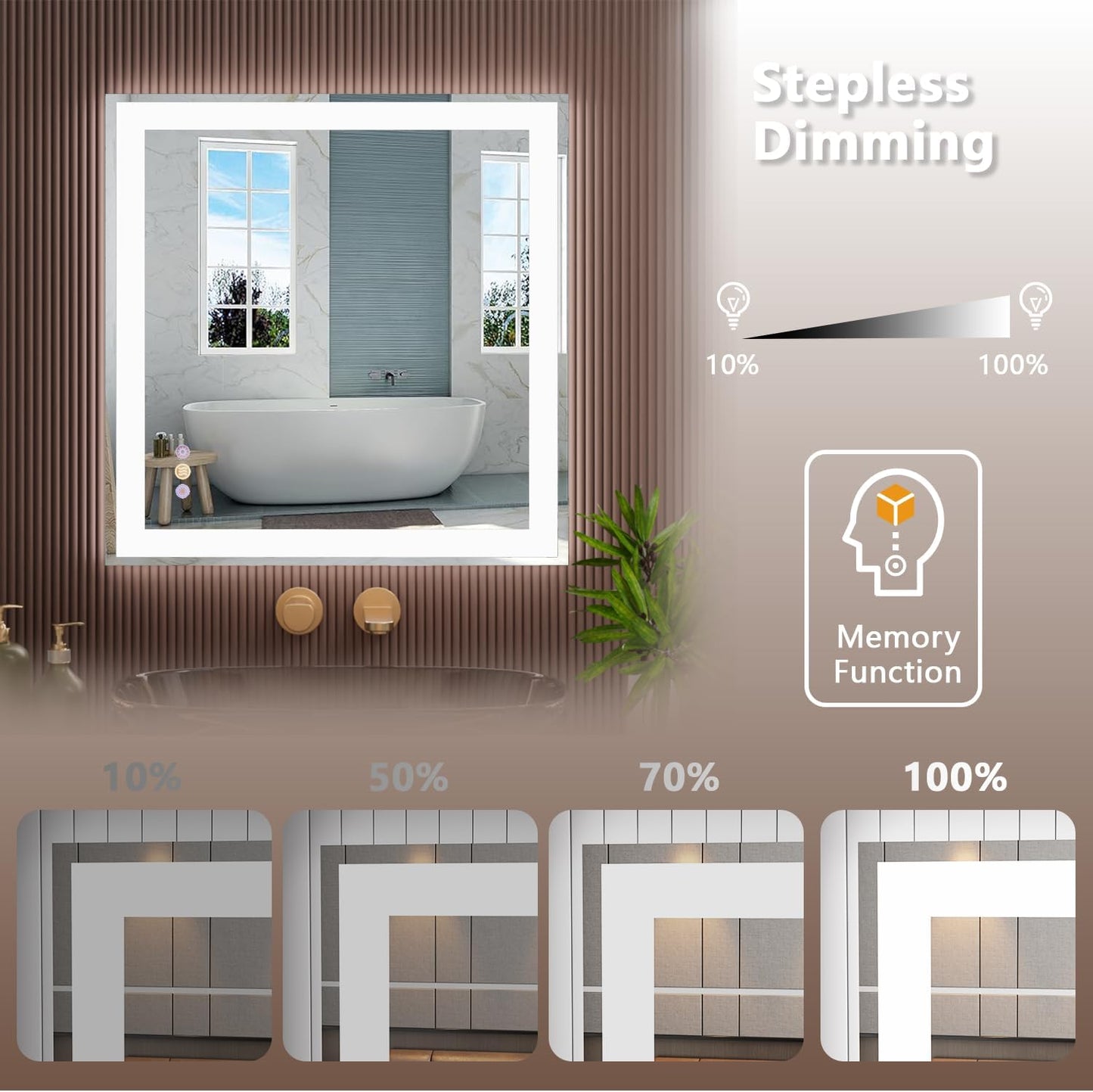 Callsky 36"x 36" LED Bathroom Mirror, 3 Colors LED Vanity Mirror with Lights, Wall-Mounted LED Smart Mirror with Front and Backlit, Controlled Separately, Anti-Fog, Stepless Dimmable, Memory(UL ETL)
