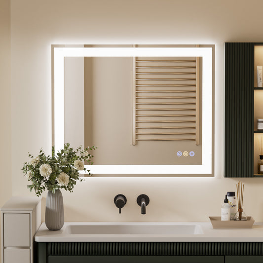 Callsky 32"x 40" LED Bathroom Mirror with Front and Backlit, 3 Colors LED Vanity Mirror with Lights, Controlled Separately LED Smart Mirror for Bathroom, Anti-Fog, Stepless Dimmable, Memory(UL ETL)