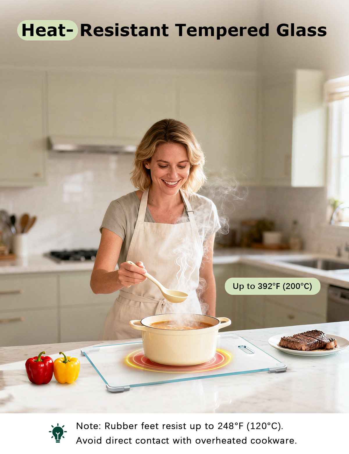 Callsky Glass Cutting Board,16"x12" Non Toxic Tempered Glass Cutting Board for Kitchen with Non-Slip Feet, Dishwasher Safe, Large Chopping Board for Kitchen, House Warming Gift - Transparent