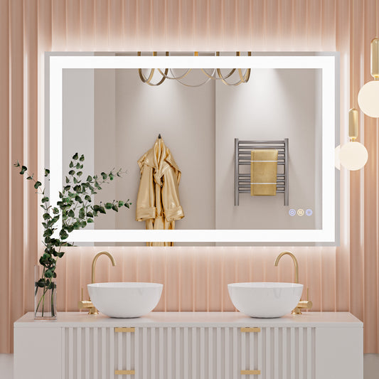 Callsky 55"x 36" LED Mirror for Bathroom, 3 Colors Wall-Mounted Large Vanity Mirror with Lights, Controlled Separately, Front and Backlit, Anti Fog, Stepless Dimmable, Memory(UL ETL)