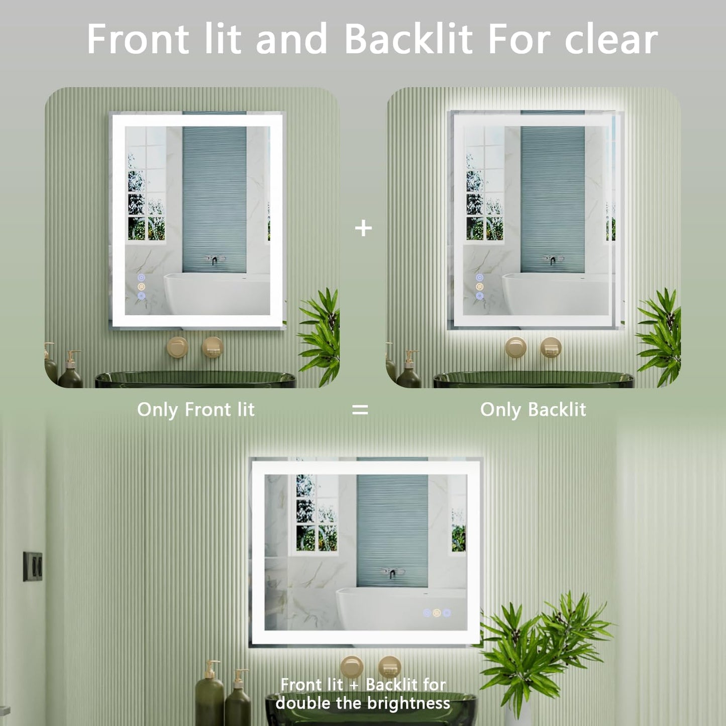 Callsky 30"x 36" LED Bathroom Mirror with Front and Backlit, 3 Colors Wall Vanity Mirror with Lights, Controlled Separately LED Smart Mirror for Bathroom, Anti-Fog, Stepless Dimmable, Memory(UL ETL)