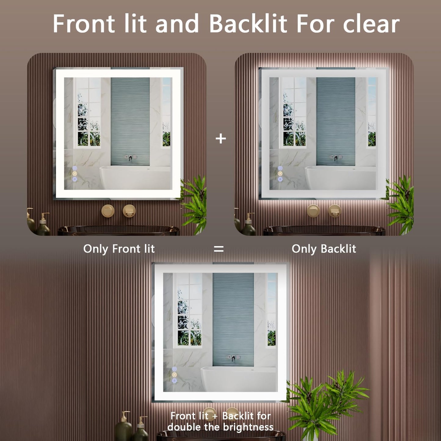 Callsky 36"x 36" LED Bathroom Mirror, 3 Colors LED Vanity Mirror with Lights, Wall-Mounted LED Smart Mirror with Front and Backlit, Controlled Separately, Anti-Fog, Stepless Dimmable, Memory(UL ETL)