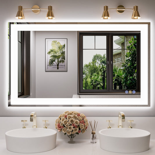 Callsky 60"x 36" LED Bathroom Mirror with Lights, Front and Backlit Large LED Vanity Mirror, Controlled Separately Wall LED Smart Mirror with 3 Colors, Anti-Fog, Stepless Dimmable, Memory(UL ETL)