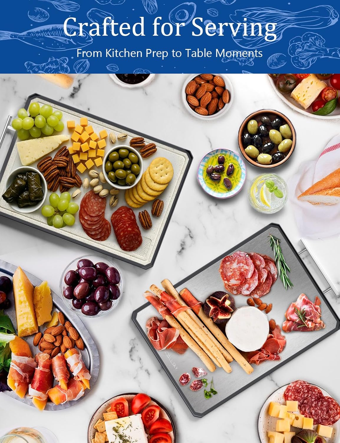 Titanium Cutting Board, Dual Sided Non-Toxic Cutting Boards, Food-Grade Metal and Plastic Chopping Board with Juice Groove for Kitchen Meat/Vegetables, Pure Titanium & Wheat Straw PP 16.3x11 in